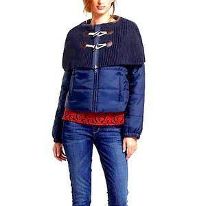 Anthropologie cape toggle puffer coat navy blue